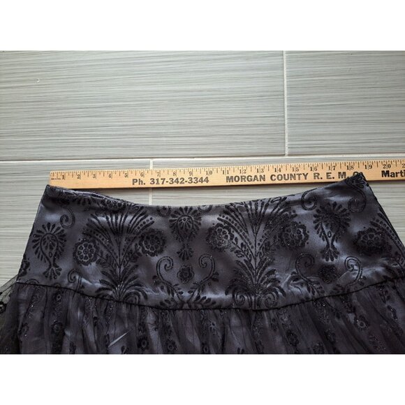 Black Goth Mesh Layered Midi Skirt Floral Zip Womens 18 Fairy Cottage Whimsygoth - Picture 4 of 9